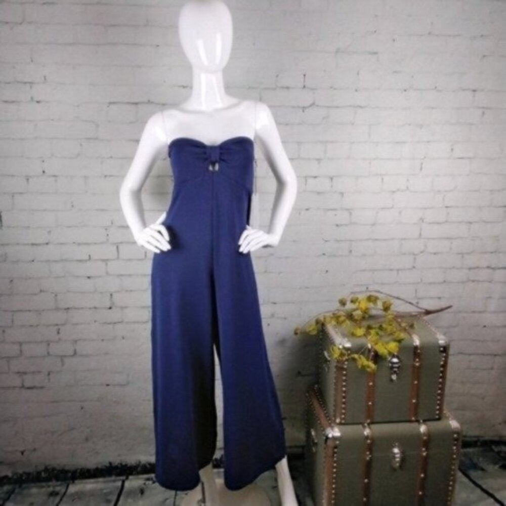 Susana Monaco Strapless Knot Cut Out Jumpsuit Deep Sea Large